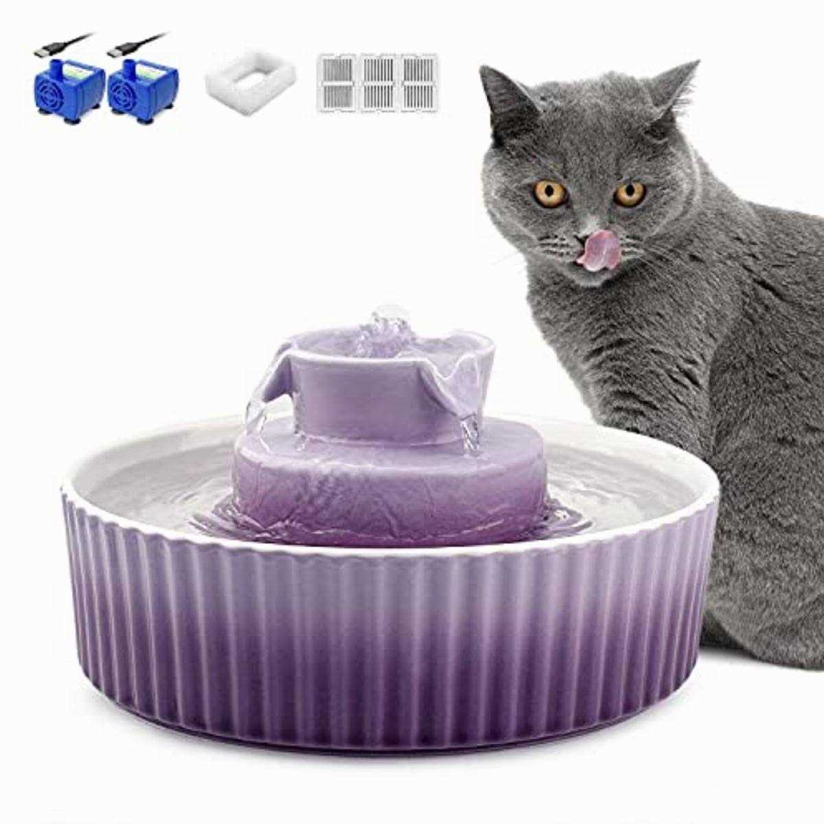 Ceramic Cat Water Fountain, 2.1 L Drinking Fountain Bowl W4626