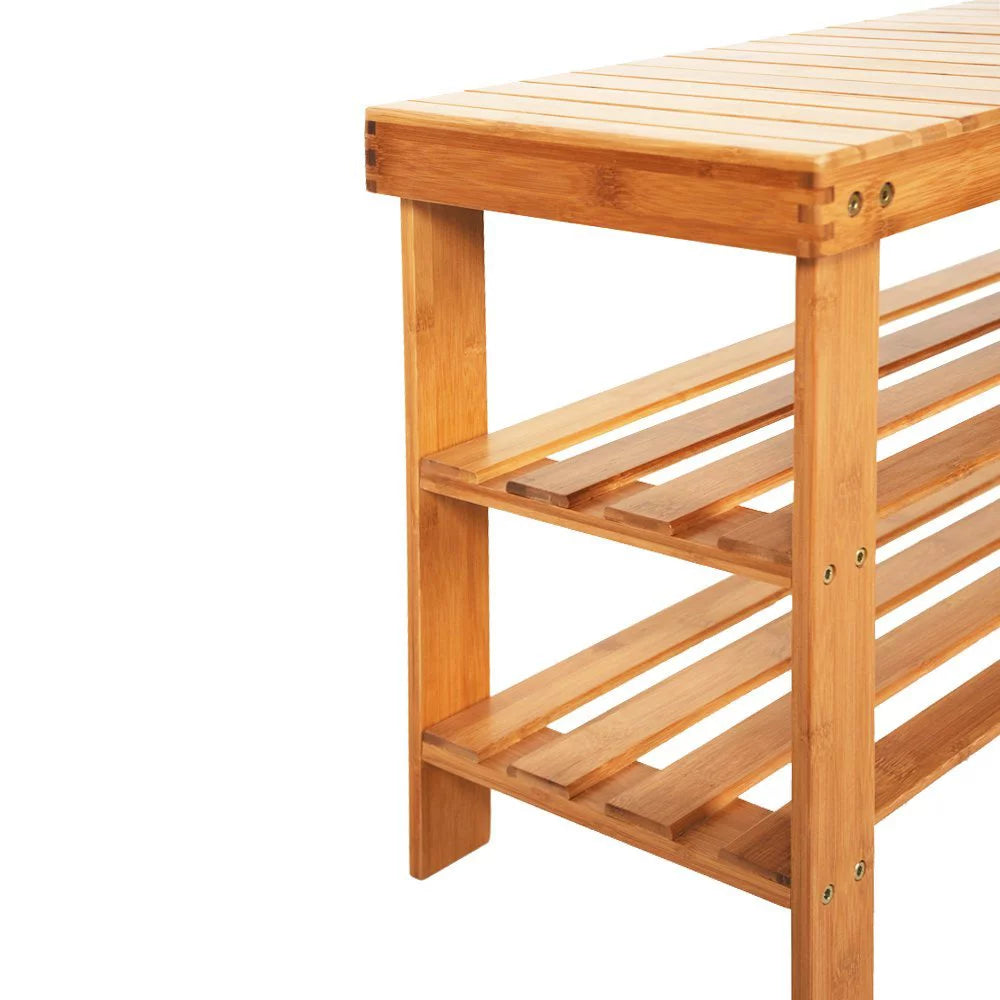 Natural Bamboo Shoe Bench Shoe Rack Organizer C963043