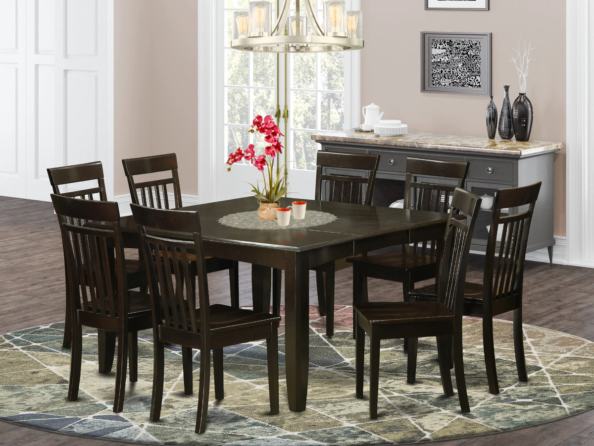 9-piece Cappuccino Dining Set with Wood Chairs H133482
