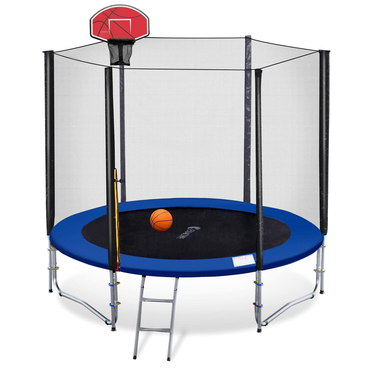Net Ladder Basketball Hoop 8& Round Trampoline with Safety Enclosure J8774