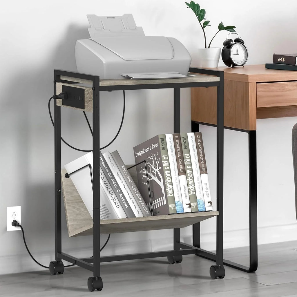 2-Tier End Table with Charging Station and Vinyl Storage Shelf Y5260