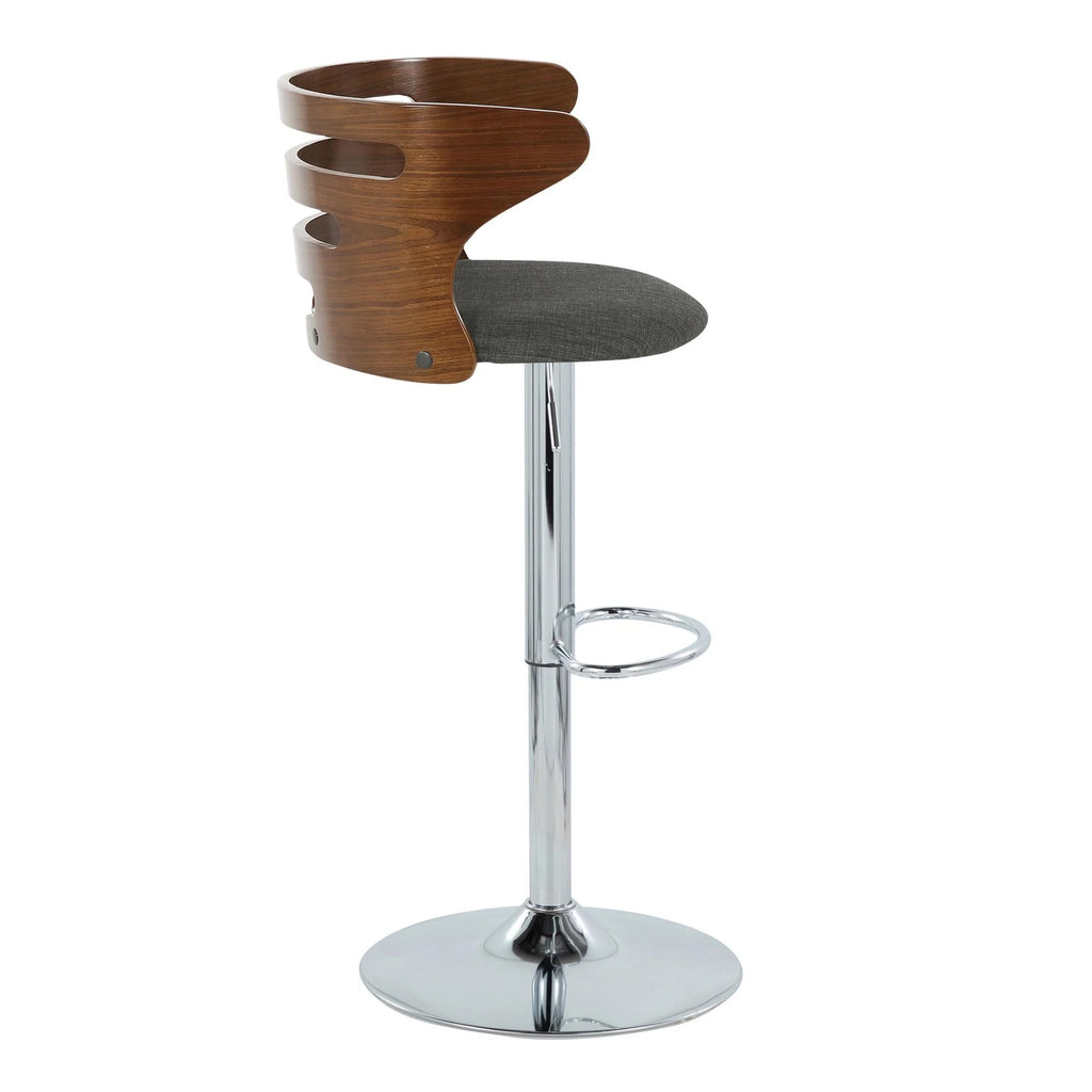 Walnut Wood and Charcoal Fabric Adjustable Barstool with Chrome Metal Base, Set of 2 G7043