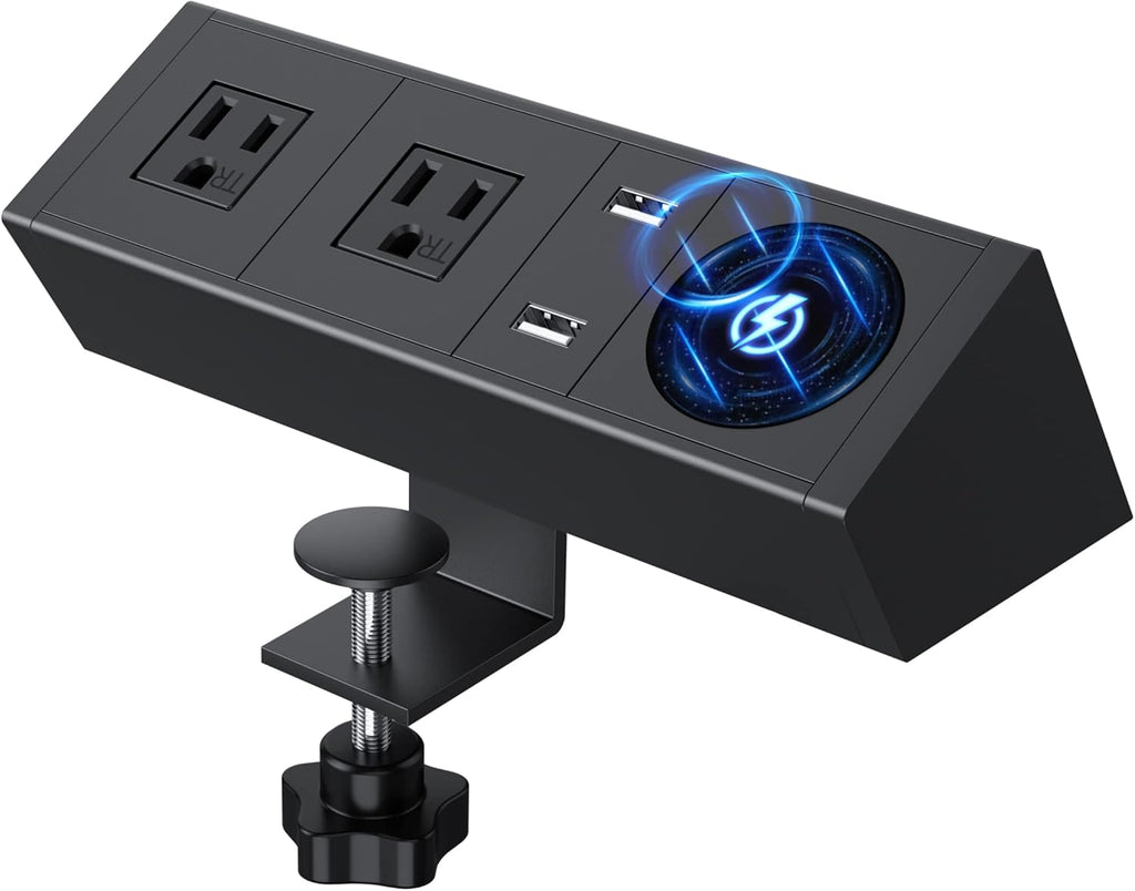 Desk Clamp Power Strip with Wireless Charger, 6ft Cable H519