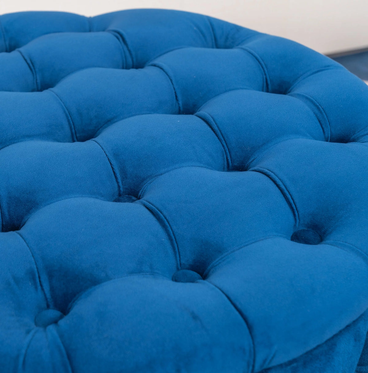 Blue Velvet Round Storage Ottoman O906