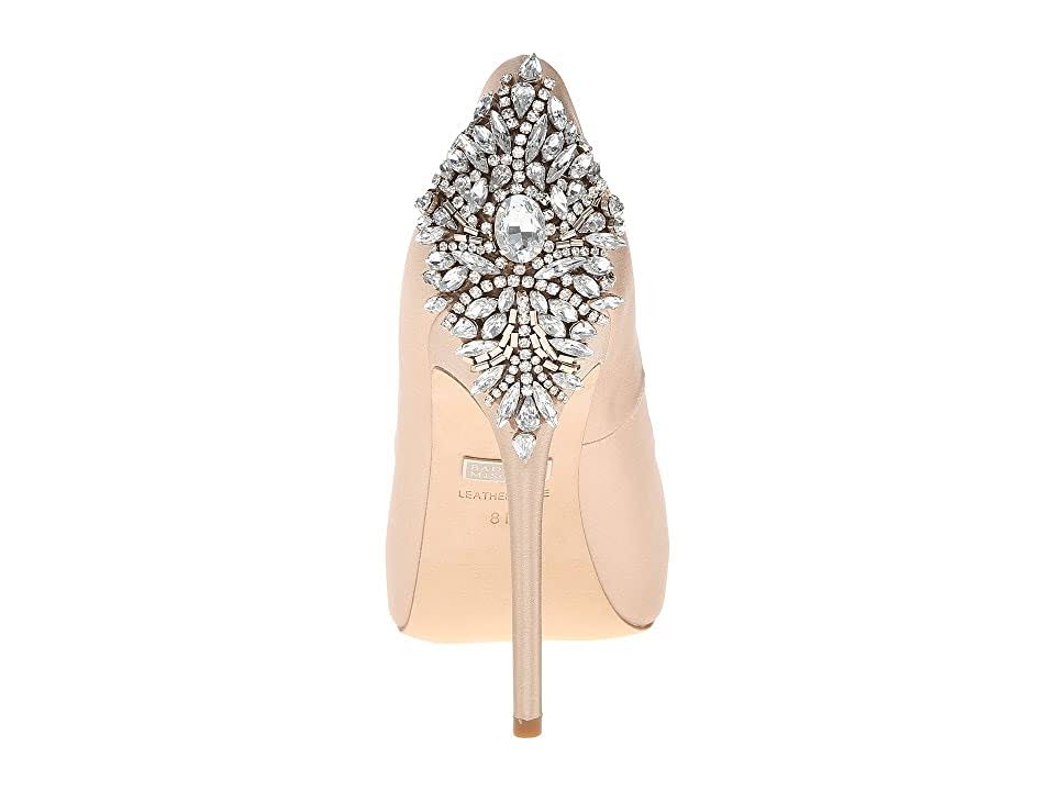 Latte Satin Embellished Peep-Toe Evening Pumps L917