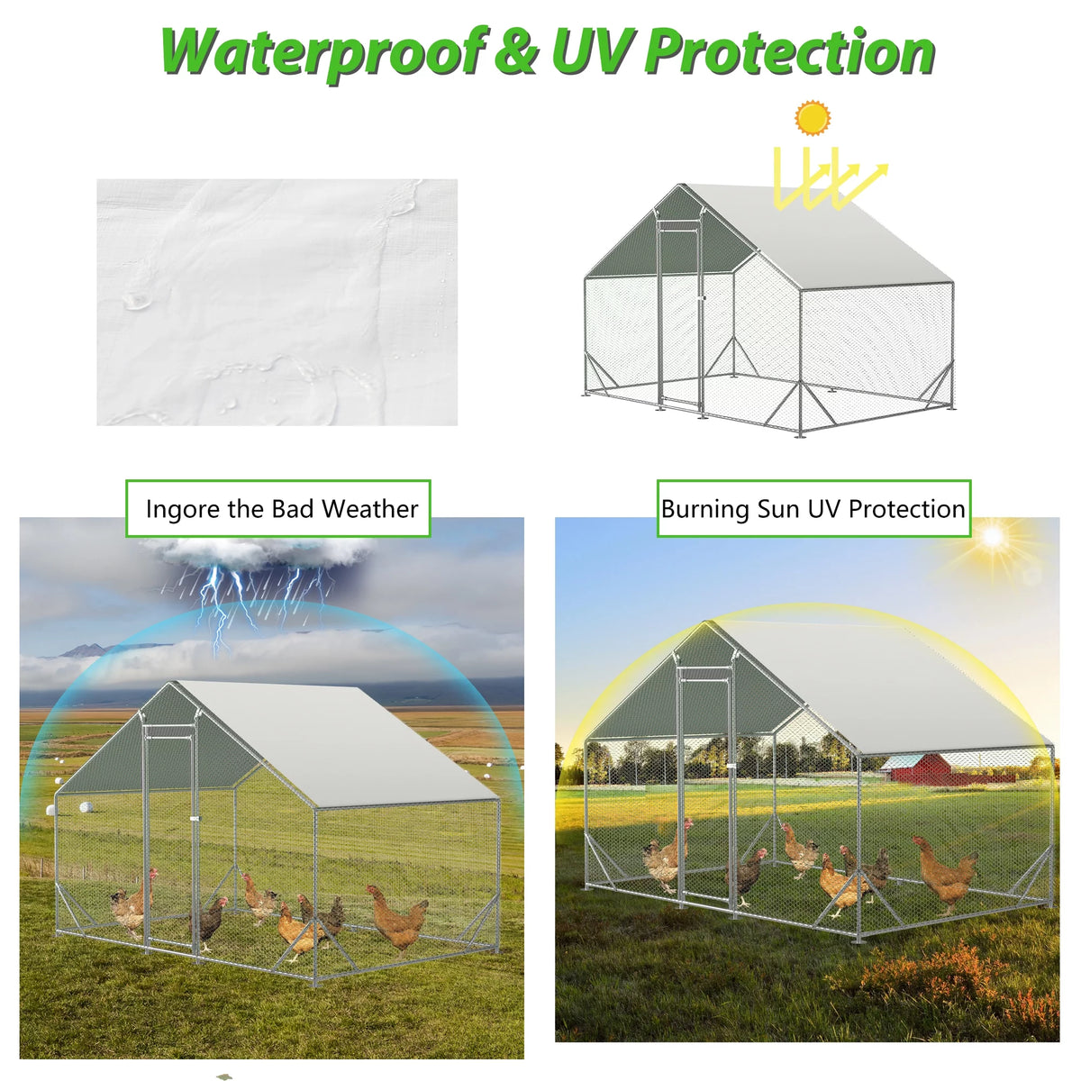 Large Metal Chicken Coop with Waterproof Cover G66215