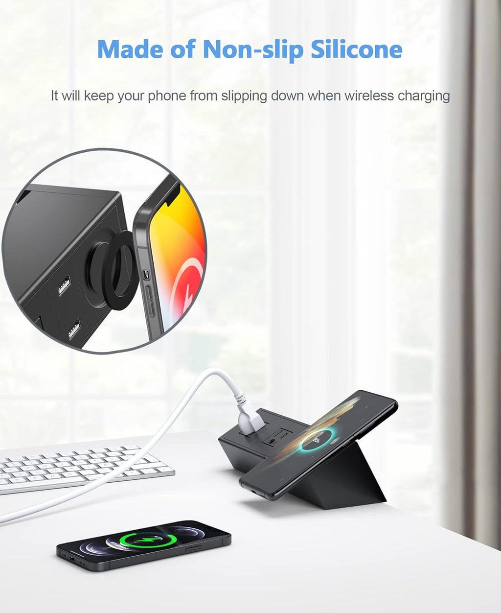 Desk Clamp Power Strip with Wireless Charger, 6ft Cable H519