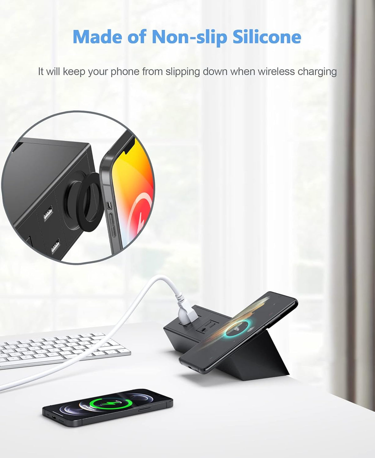Desk Clamp Power Strip with Wireless Charger, 6ft Cable H519