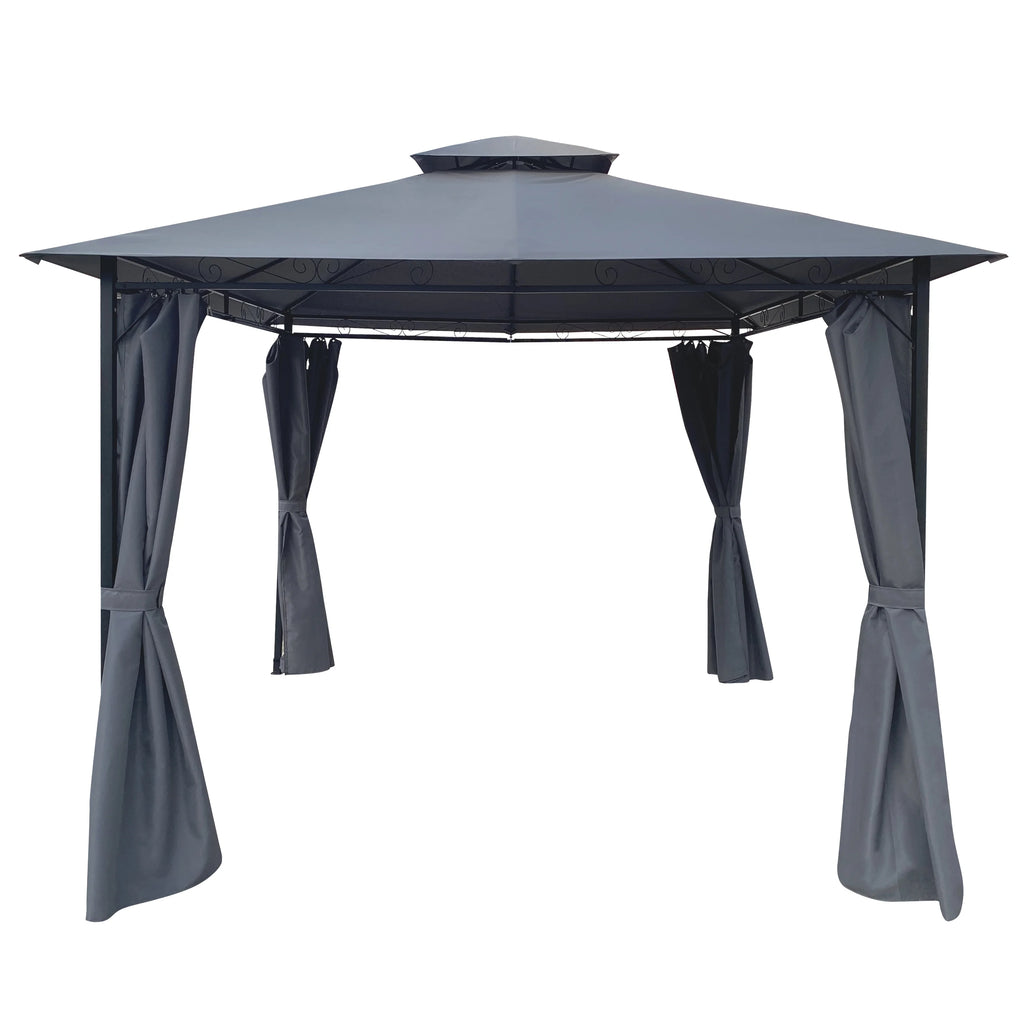 Gray Gazebo Canopy With Curtains D698242