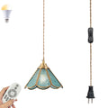 Brass Finished Tiffany Macaron Blue Cone Glass Swag Lamp E608