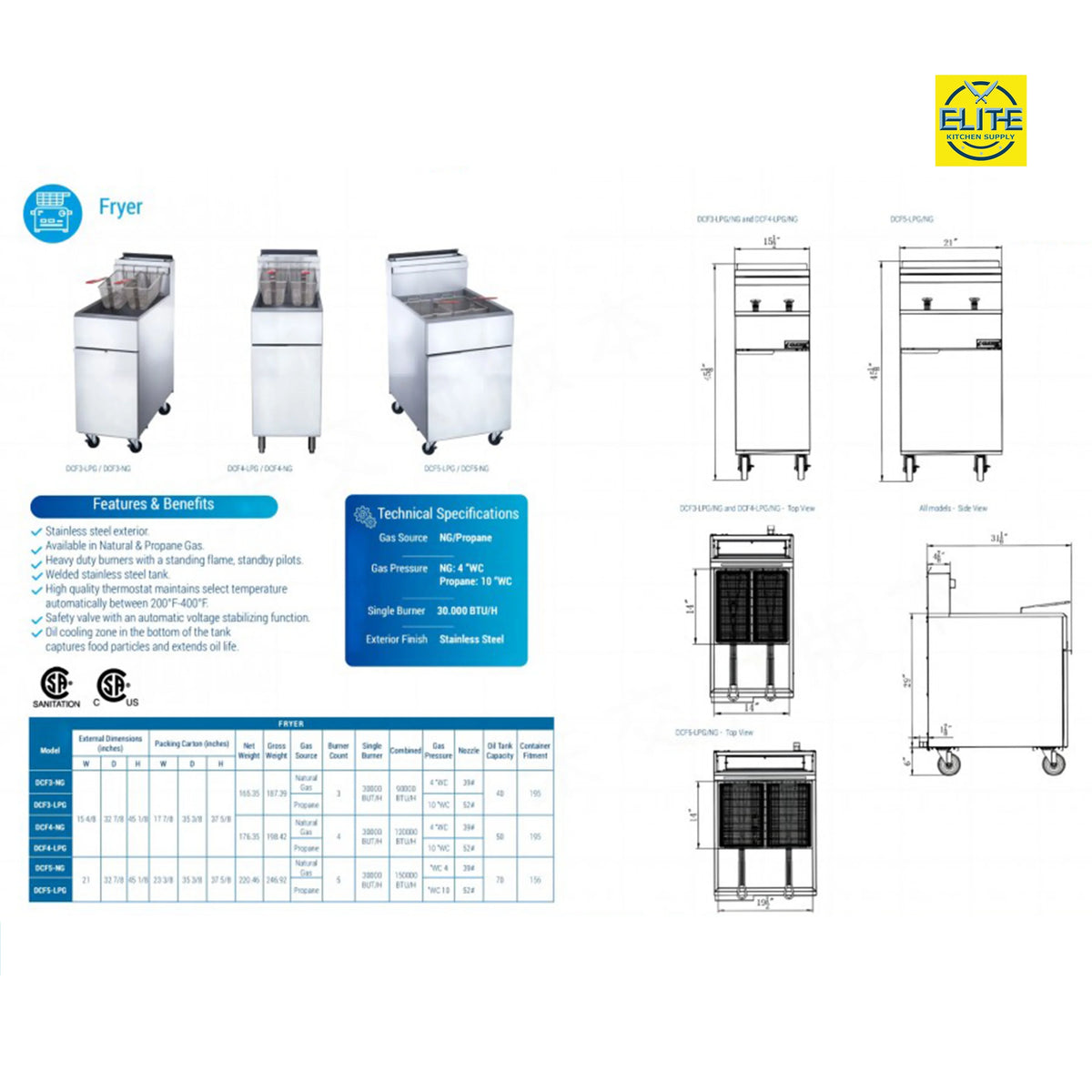 40 lbs Commercial Natural Gas Deep Fryer 90,000 BTU Dual Tanks D241194