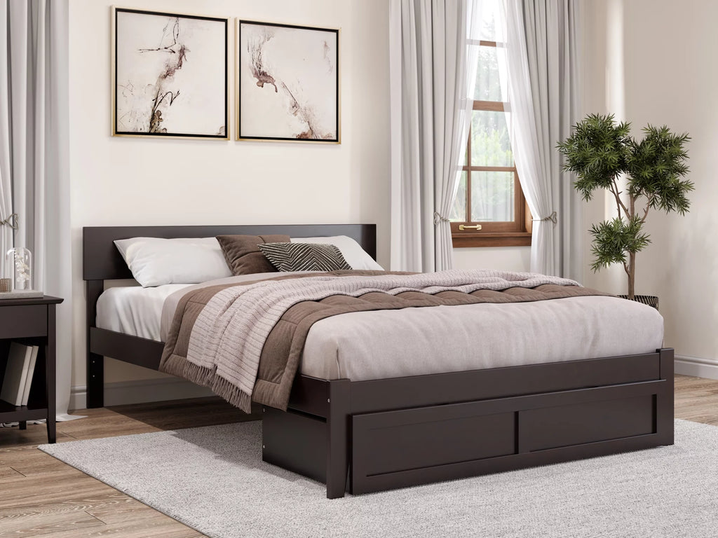 Queen Wood Platform Bed Frame with Foot Drawer Storage L926092