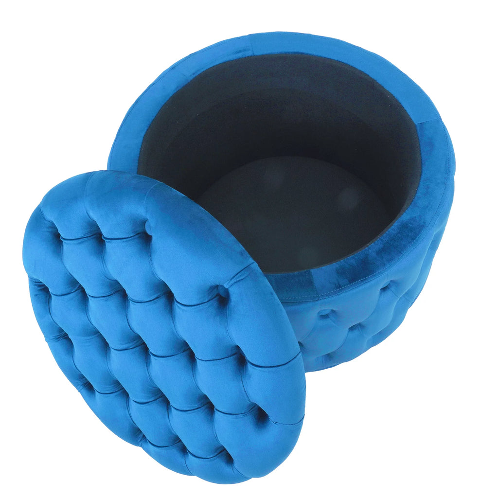 Blue Velvet Round Storage Ottoman O906
