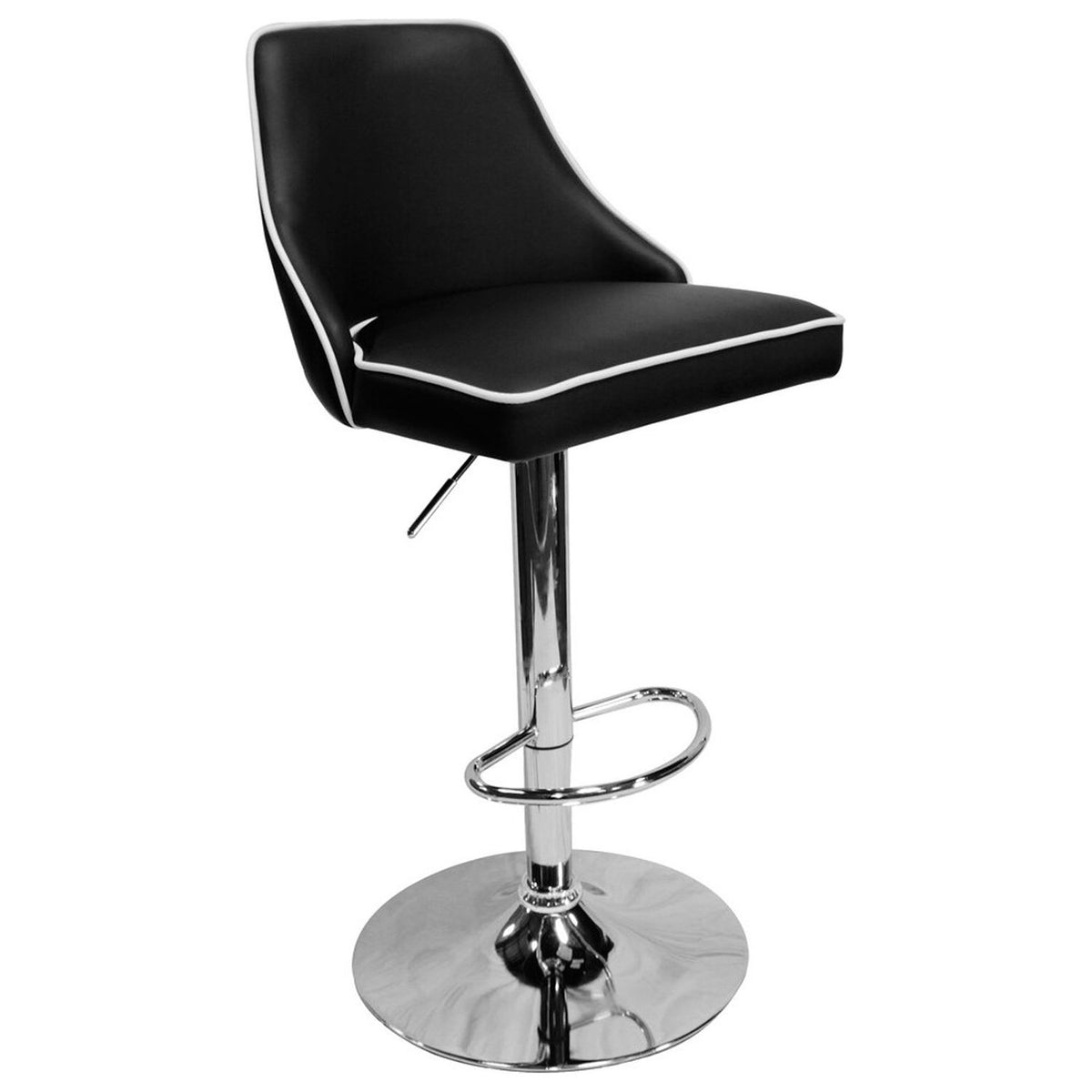 Faux Leather Adjustable Swivel Bar Stool in Black (Set of 2) T948411
