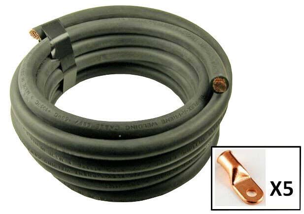 2 Gauge Black 40 Feet Battery Cable with 5 Lugs O7322