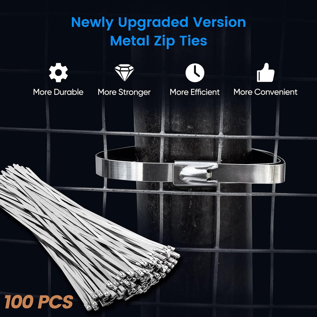 Metal Zip Ties, 100 Pcs 11.8 Inch, 304 Stainless Steel Cable Ties T66191