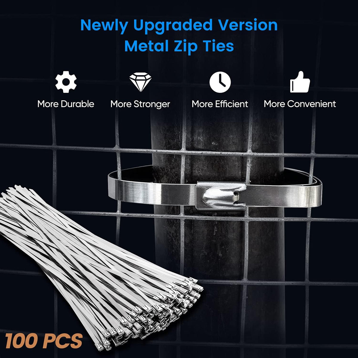 Metal Zip Ties, 100 Pcs 11.8 Inch, 304 Stainless Steel Cable Ties T66191