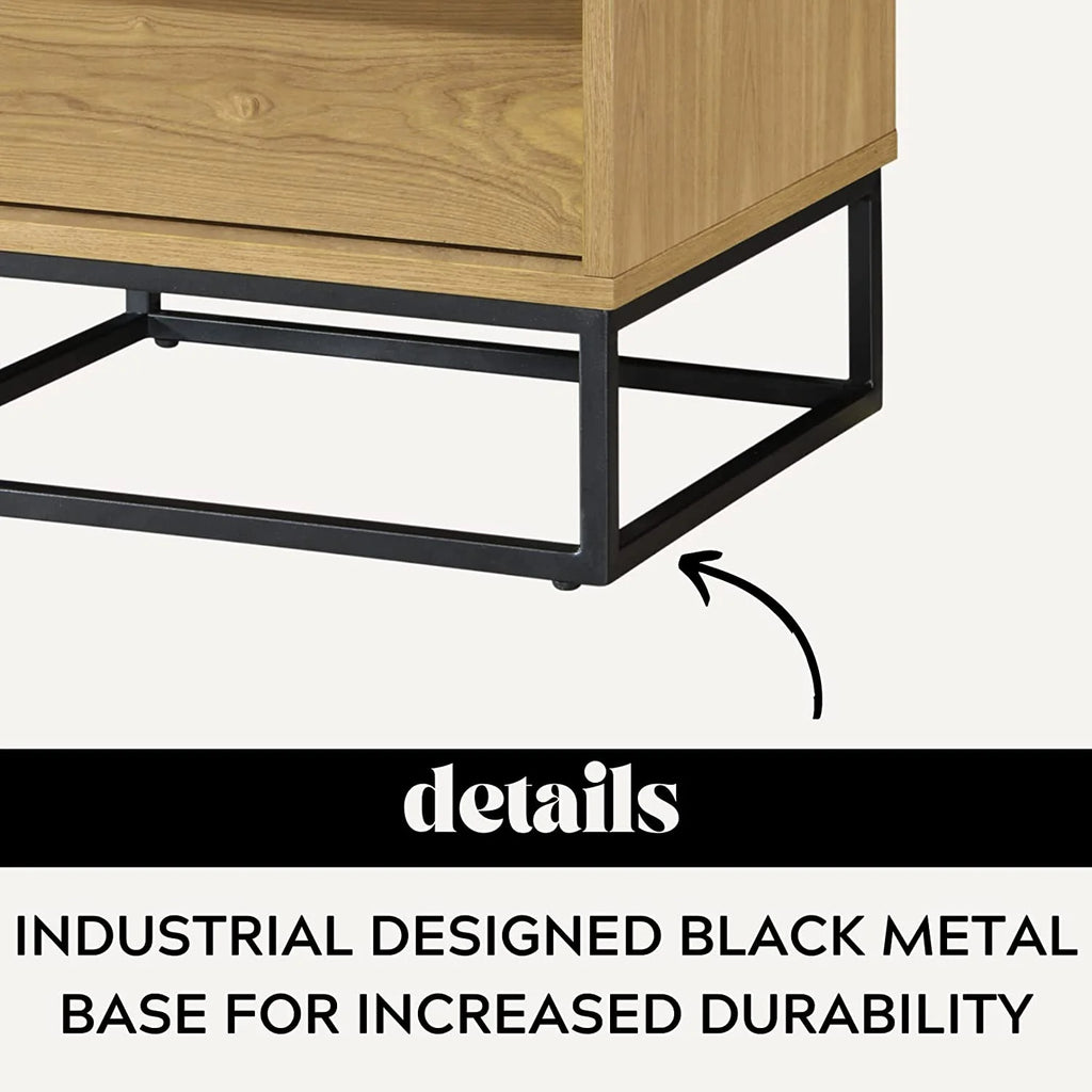 Natural Oak Solid Wood Nightstand with Two Drawers M283776