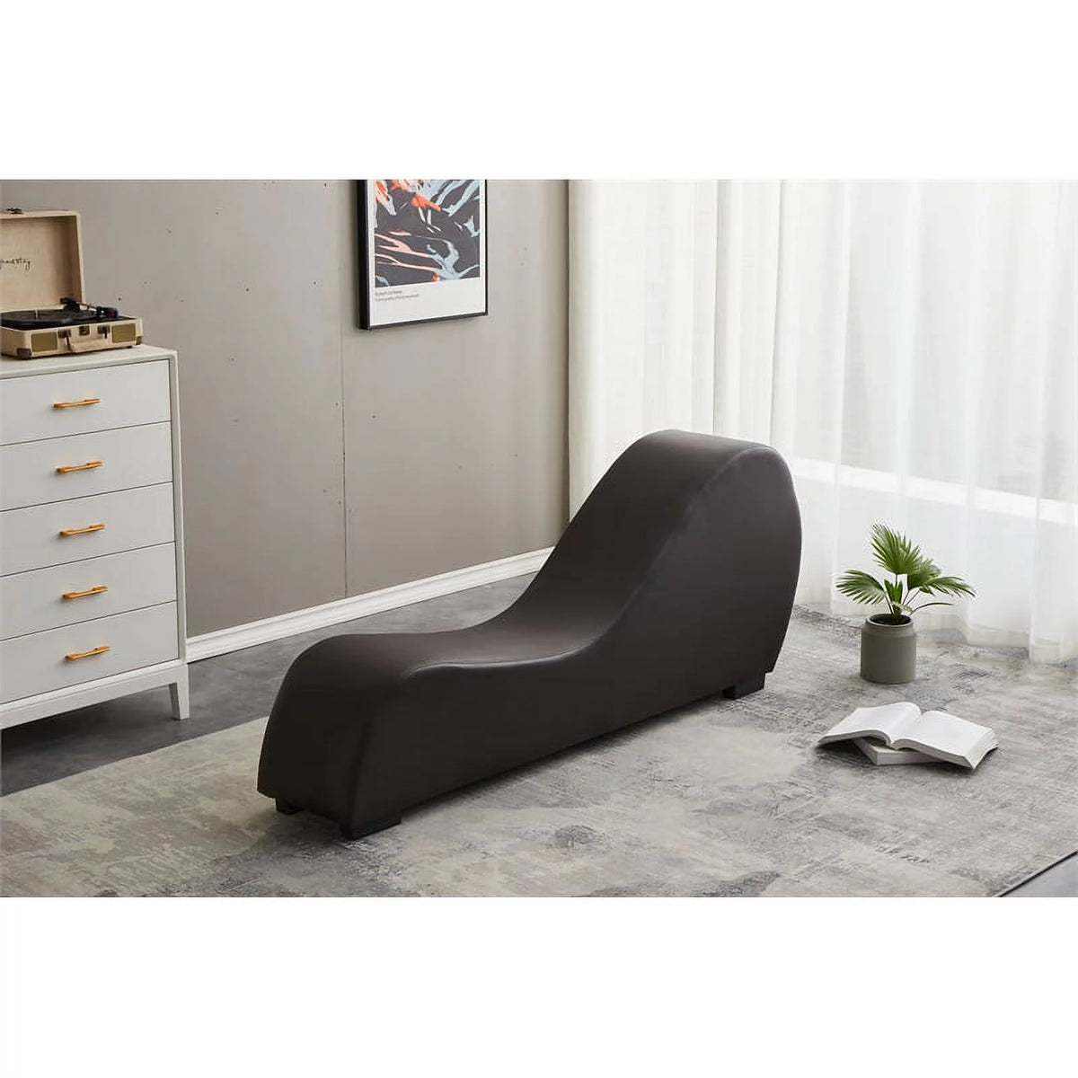 Brown Faux Leather Chaise U802