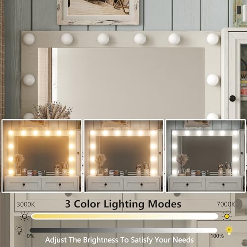 White Vanity Desk with LED Bulbs Y794