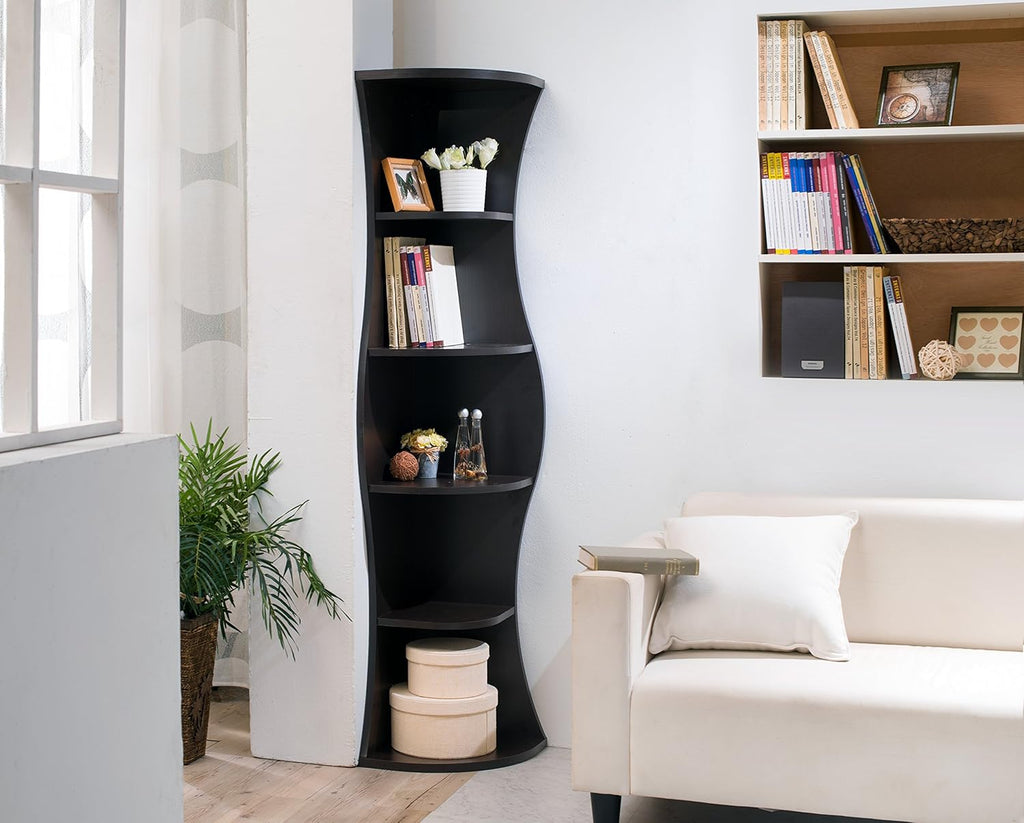 Walnut Wooden Corner Bookcase P9026