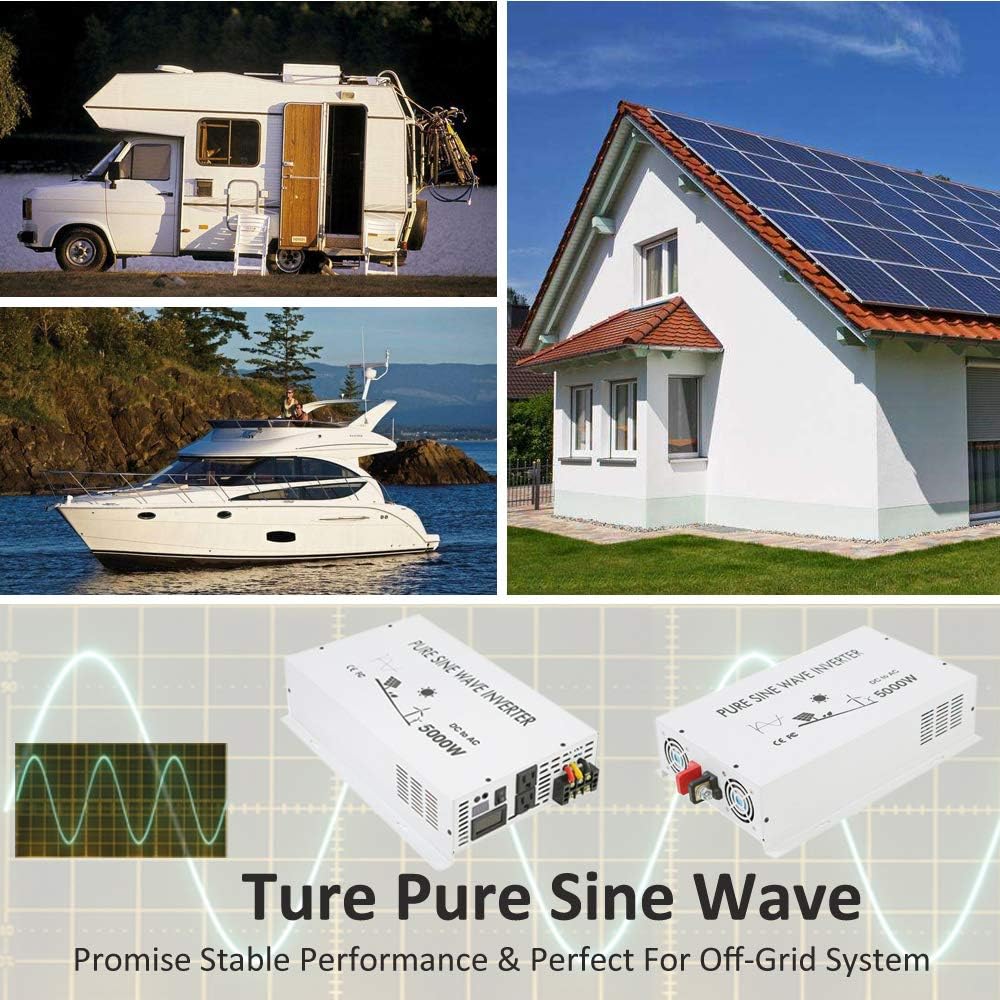 5000W Pure Sine Wave Power Inverter DC 48V to 110V 120V AC with Dual Outlets and Digital LED Display Y876