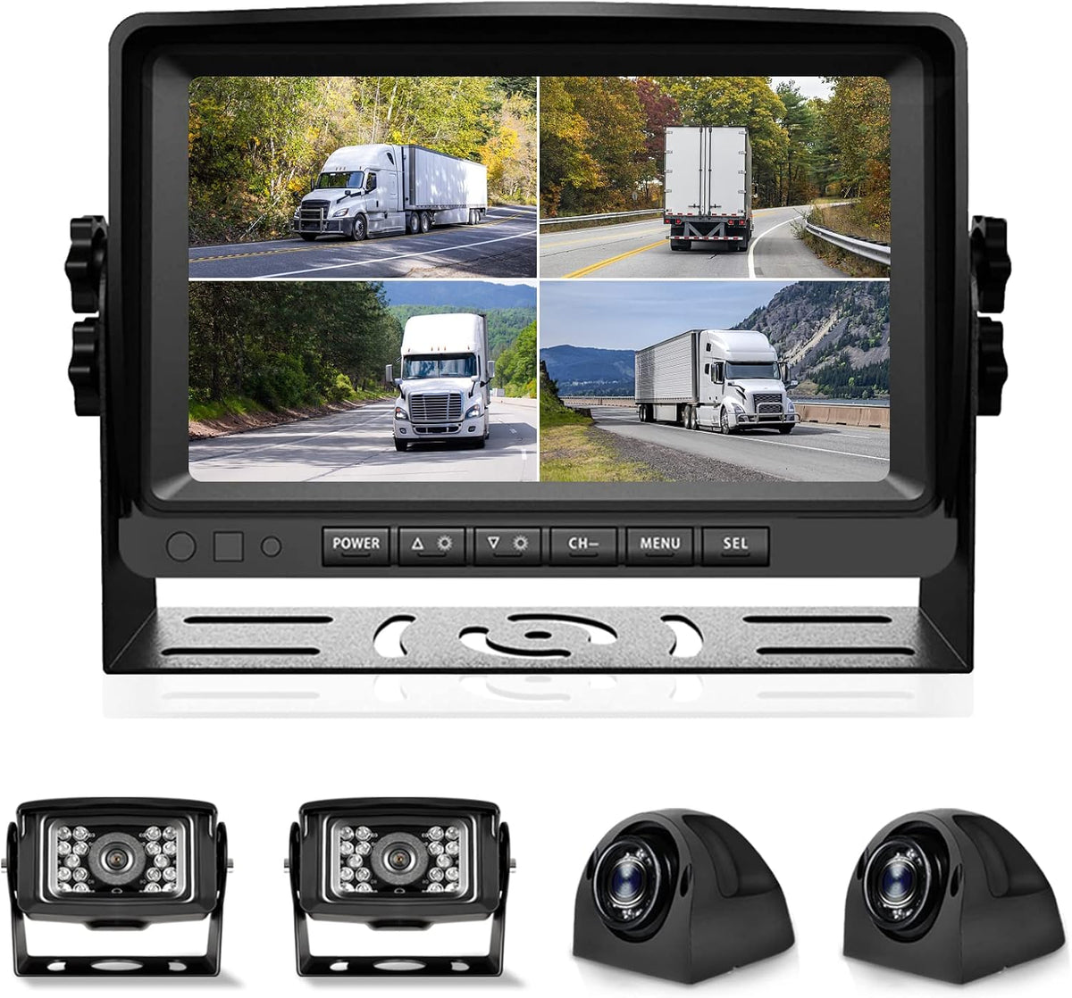 1080P 9" Wired Backup Camera System Kit with Built-in DVR, IP69 Waterproof, Split Screen, Night Vision Reversing Camera W541822