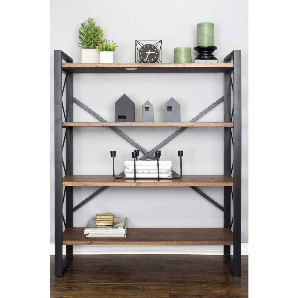 Natural Metal Wood MDF Bookcase with 4 Shelves Black X6120