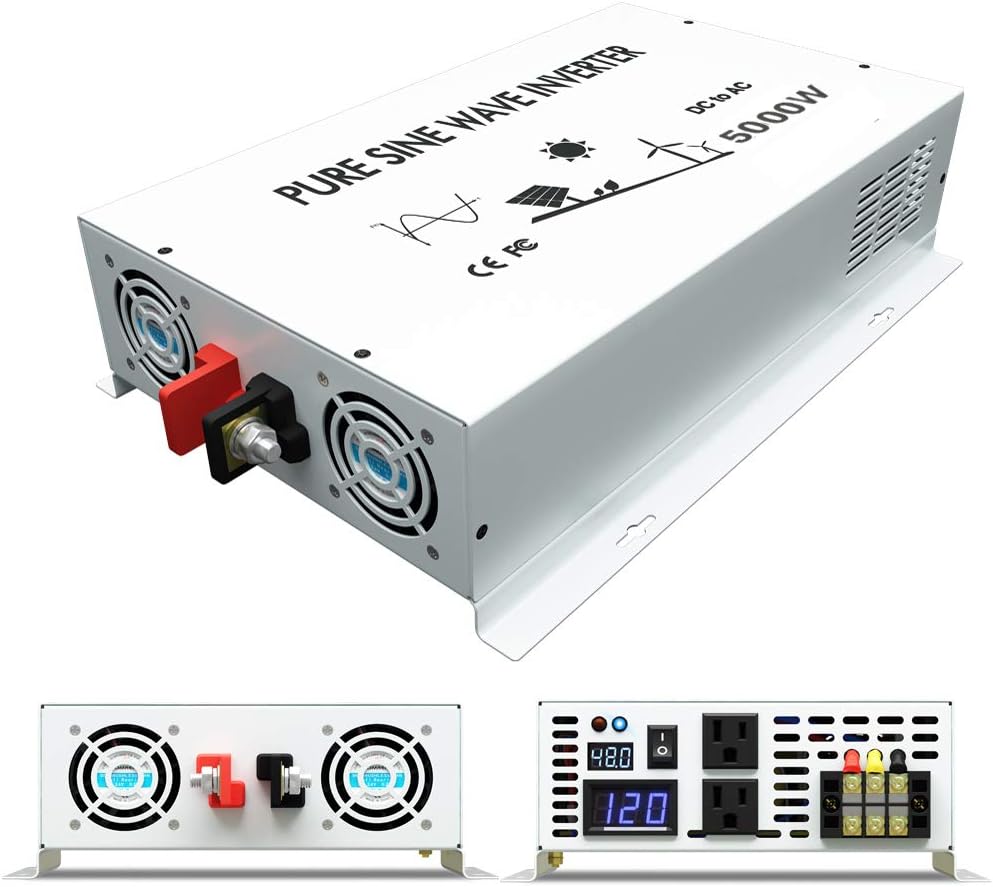 5000W Pure Sine Wave Power Inverter DC 48V to 110V 120V AC with Dual Outlets and Digital LED Display Y876