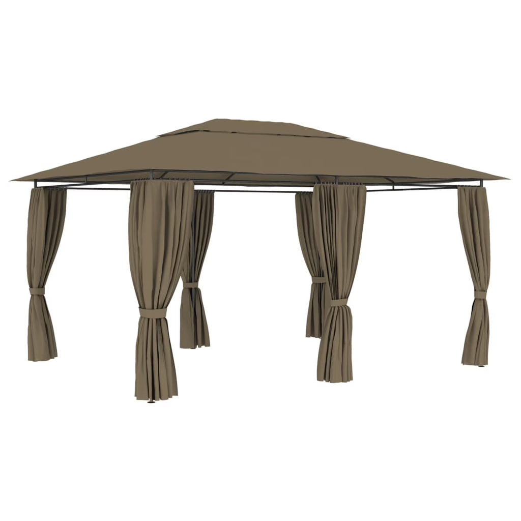 Taupe Outdoor Gazebo Canopy with Curtain Fabric Roof G8326