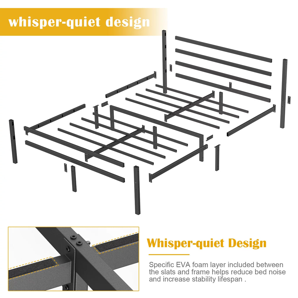 Queen Size Metal Platform Bed Frame with Headboard and Footboard N56421