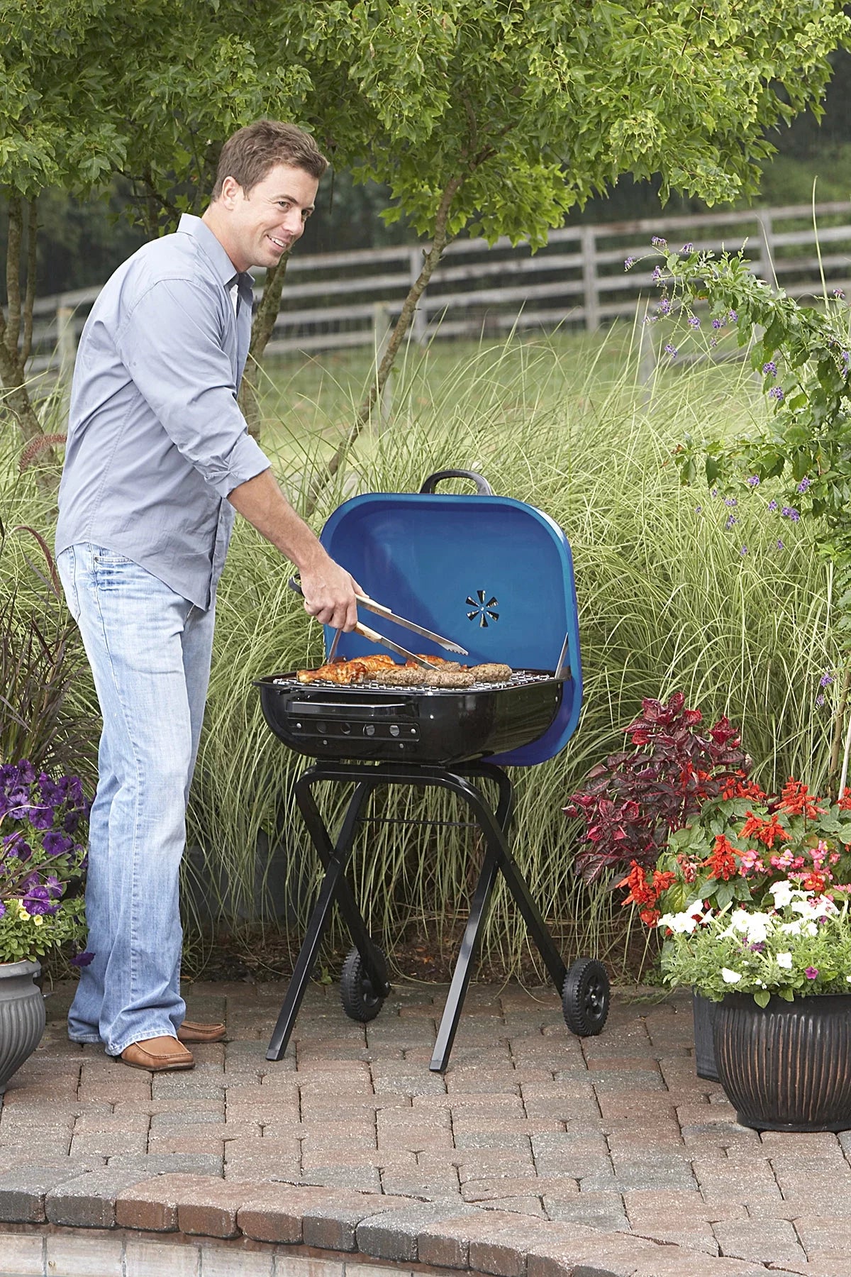 Blue Portable Steel Charcoal Grill I86160