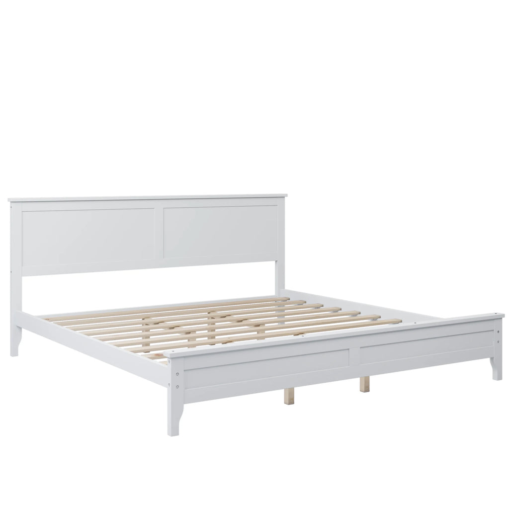 White Solid Wood King Platform Bed J73397