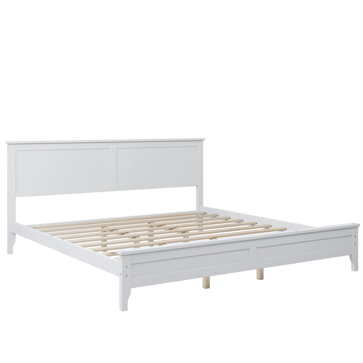 White Solid Wood King Platform Bed J73397