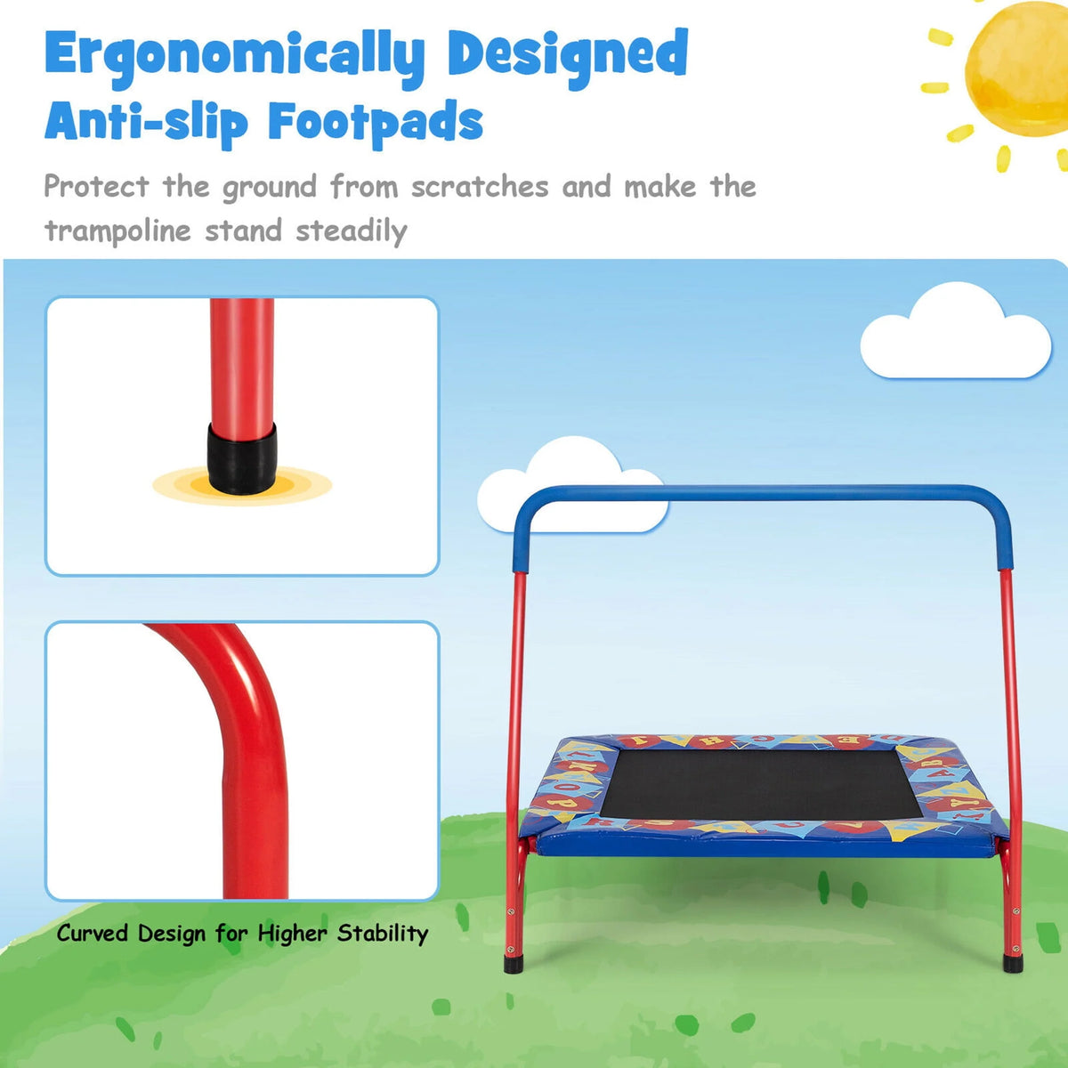 36'' Kids Square Trampoline with Foam Handrail K300130