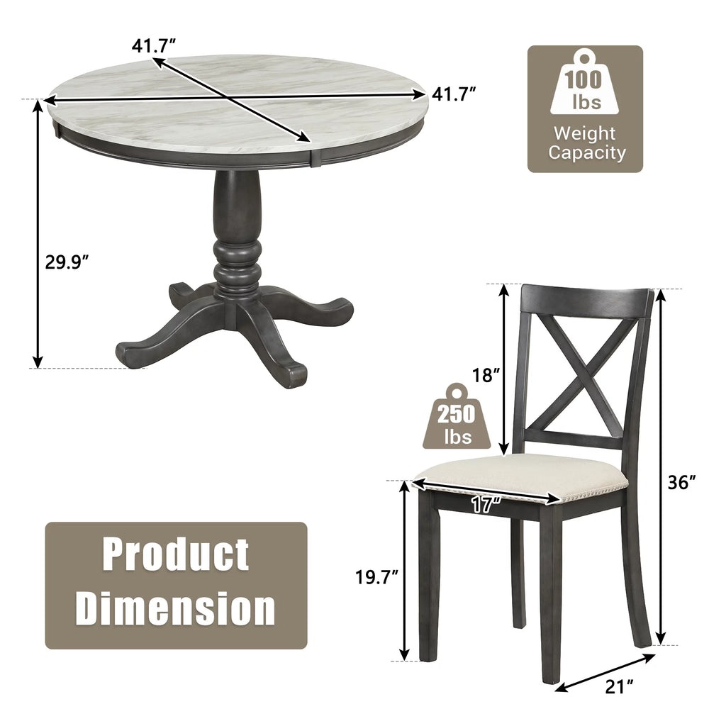 5 Piece Solid Wood Dining Room Set with 4 Chairs E3423