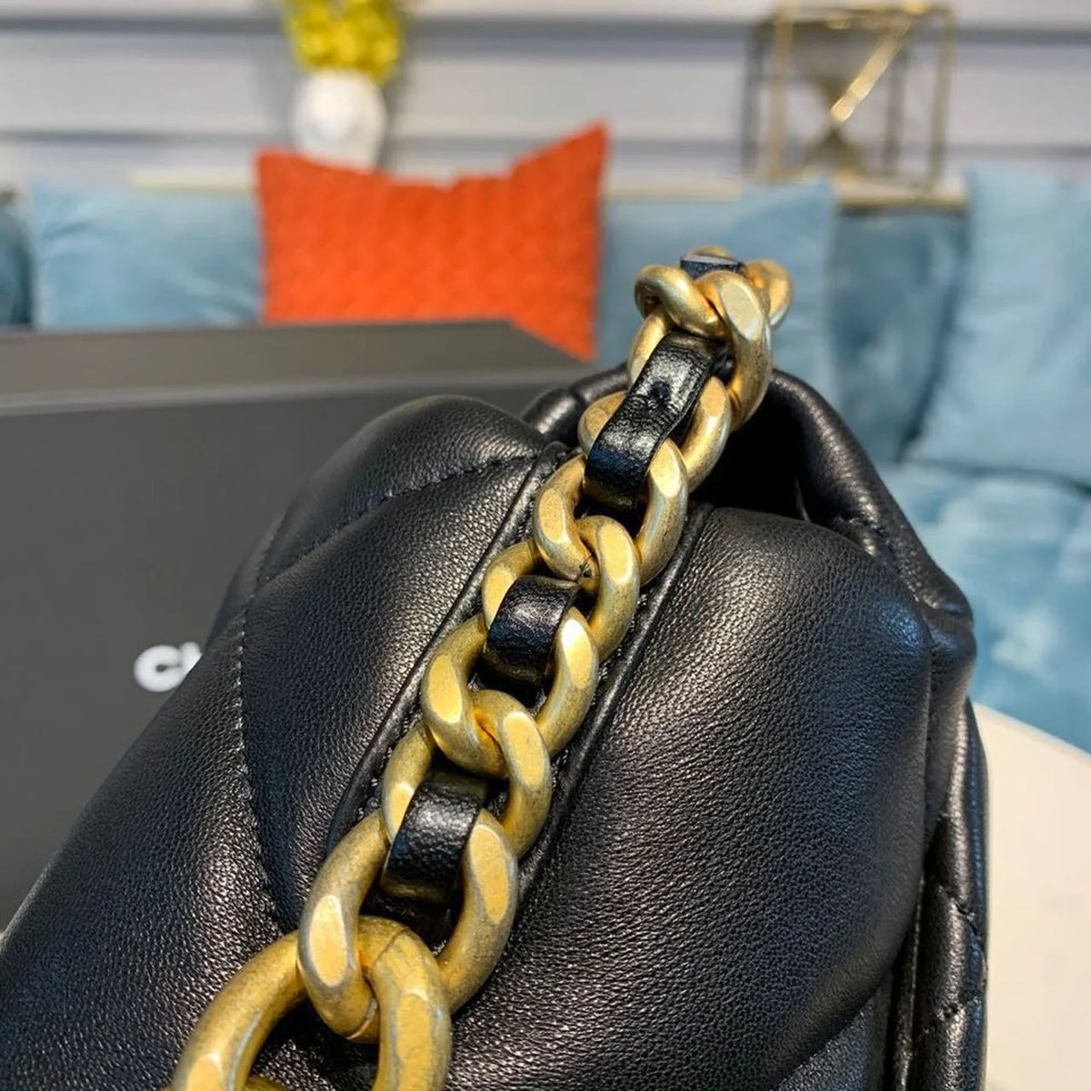 Black Goatskin Leather Flap Bag R427826