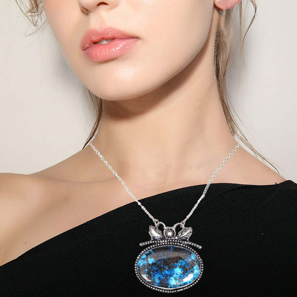Azurite Silver Sterling Gemstone Beads 20" Chrysocolla Round Necklace O187479