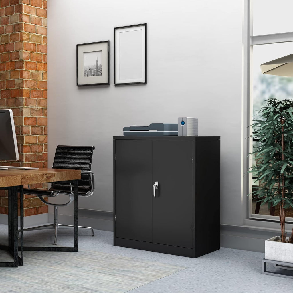 Industrial Metal Storage Cabinet with Doors, Locking Steel Cabinet with 2 Adjustable Shelves R67644