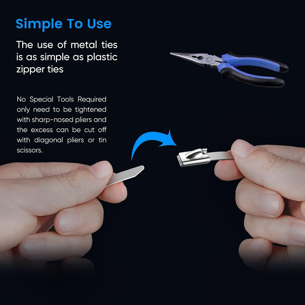 Metal Zip Ties, 100 Pcs 11.8 Inch, 304 Stainless Steel Cable Ties T66191