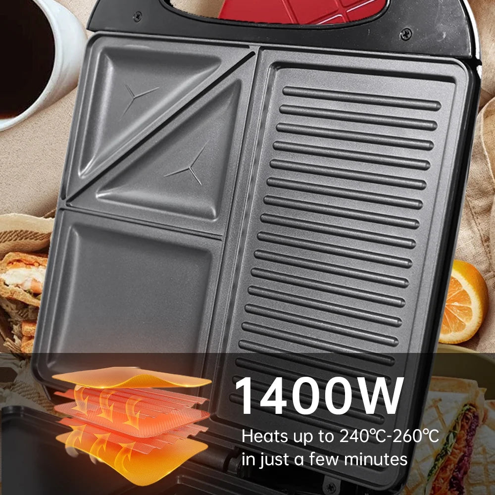 1400W Non-Stick 3in1 Electric Grill Waffle Maker D861