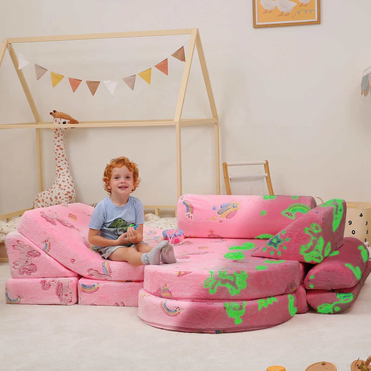 11 Pc Pink Modular Kids Play Couch G77319