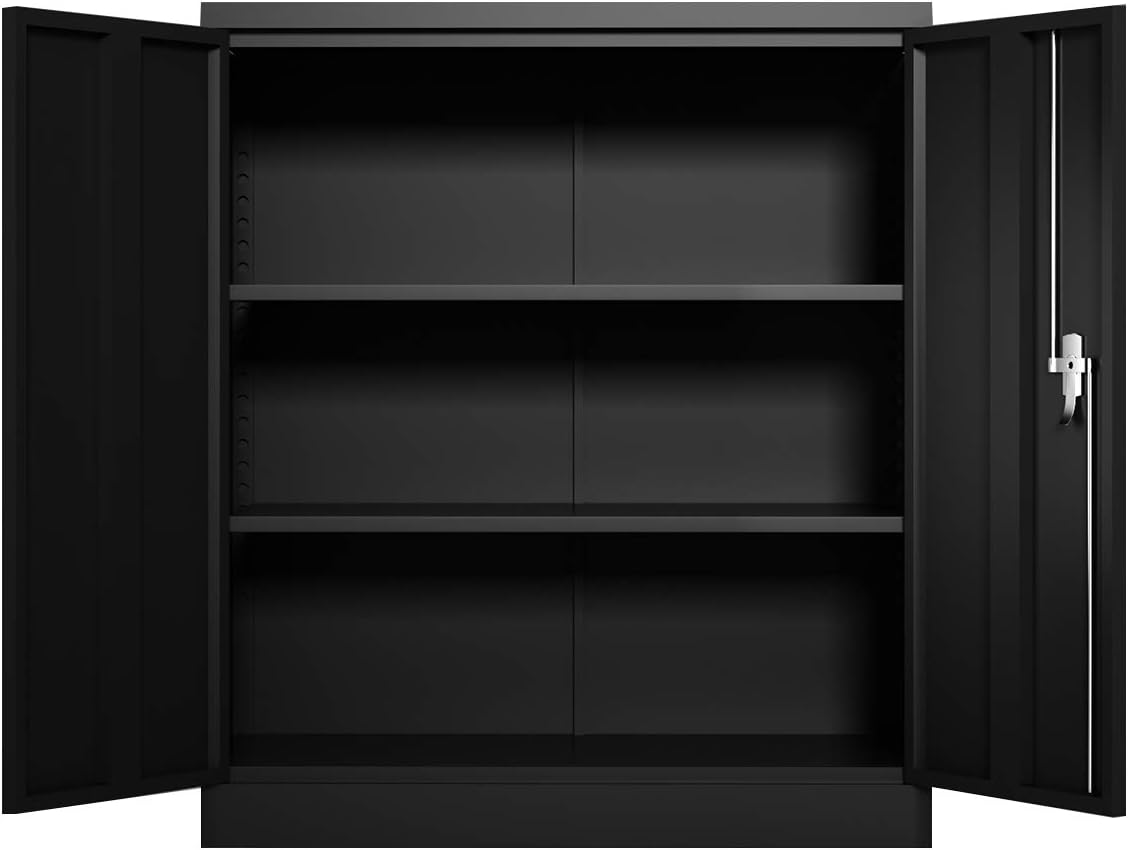Industrial Metal Storage Cabinet with Doors, Locking Steel Cabinet with 2 Adjustable Shelves R67644