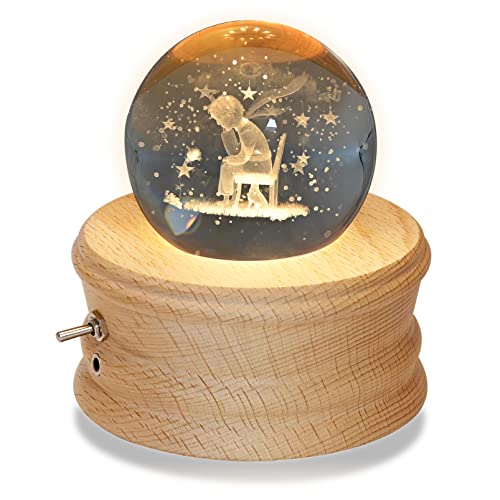 3D Crystal Ball Music Box with LED Light and Rotating Wooden Base X2745