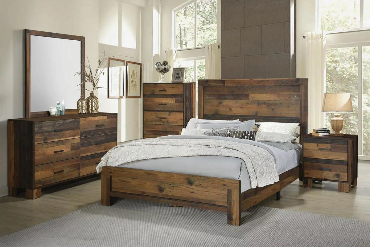 5-piece Eastern King Panel Bedroom Set Rustic Pine I63622