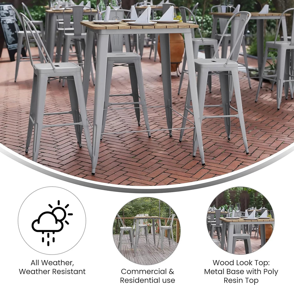 Indoor/Outdoor Bar Top Table Brown Resin Silver Steel F256701