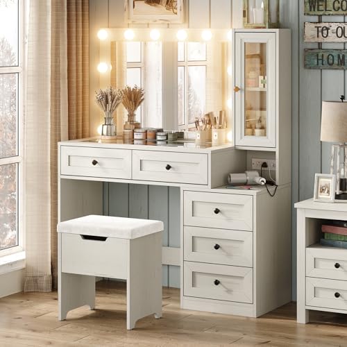 White Vanity Desk with LED Bulbs Y794