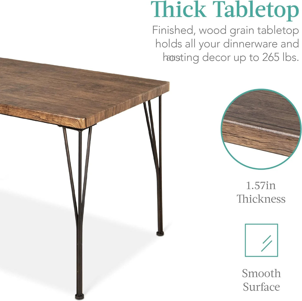 5-Piece Metal and Wood Rectangular Dining Table Set with 4 Chairs I941