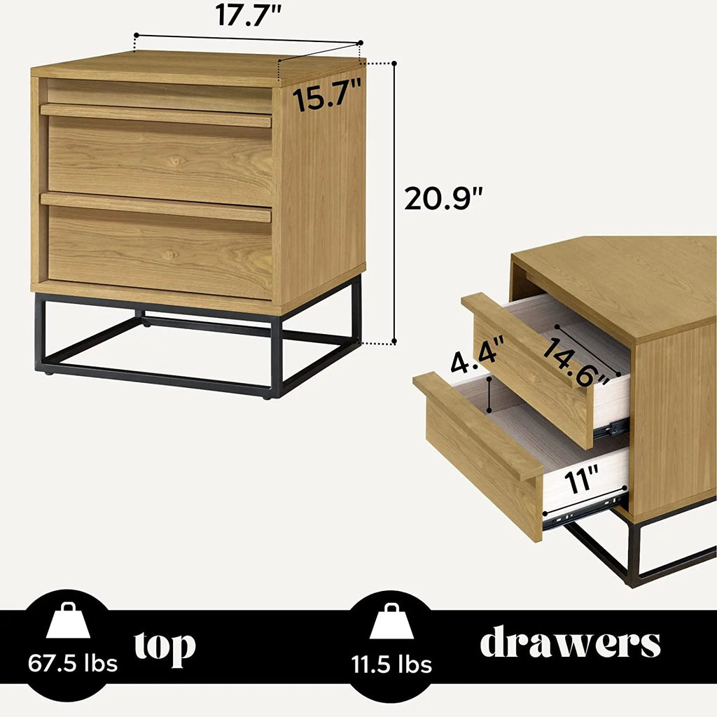 Natural Oak Solid Wood Nightstand with Two Drawers M283776