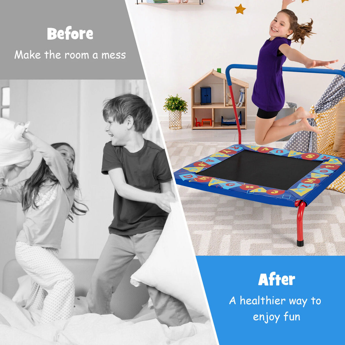36'' Kids Square Trampoline with Foam Handrail K300130